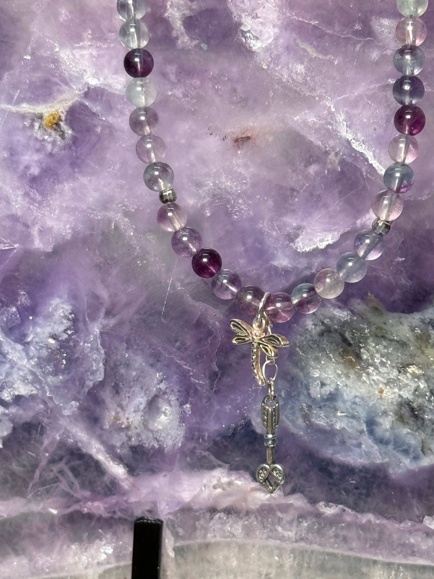 Precision Flight: Fluorite Dragonfly Necklace