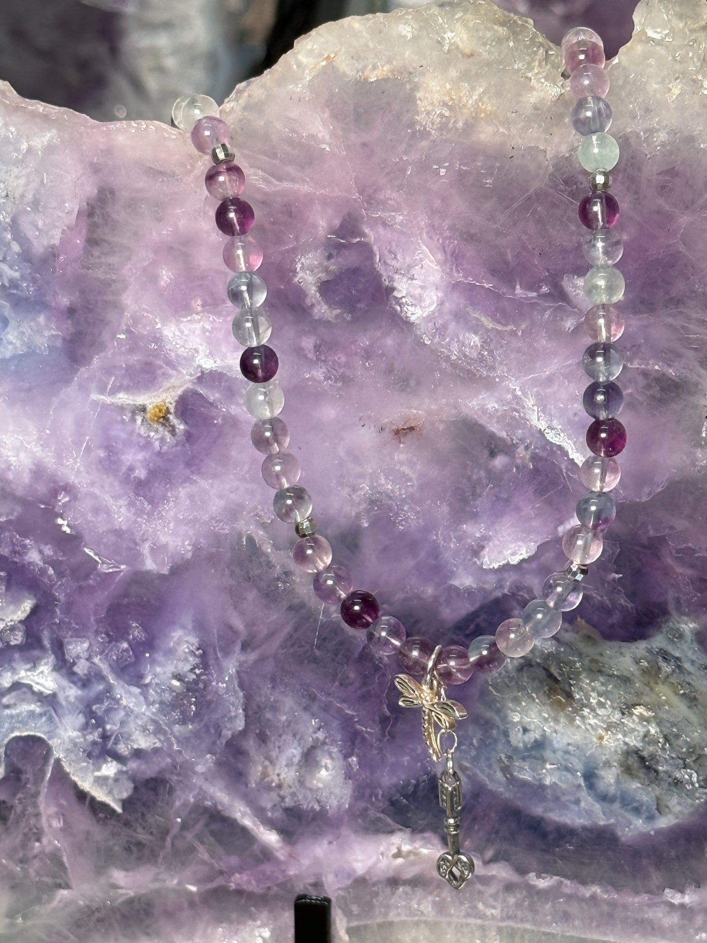 Precision Flight: Fluorite Dragonfly Necklace