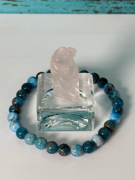 Gift Set: Blue Apatite Bracelet + Crystal Penguin Carving