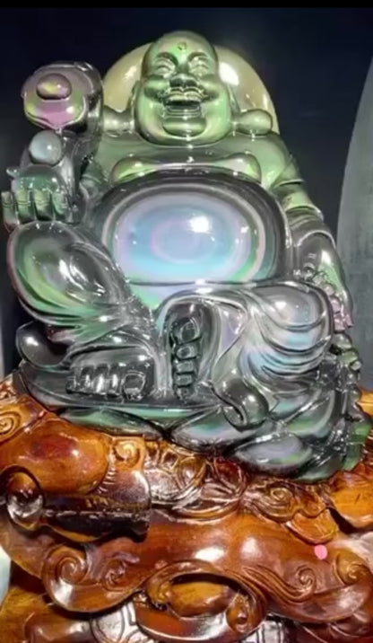 Master-Carved Rainbow Obsidian Buddha