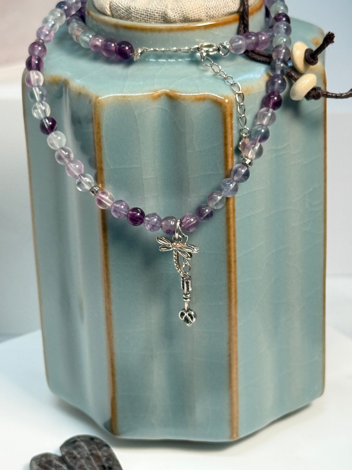 Precision Flight: Fluorite Dragonfly Necklace