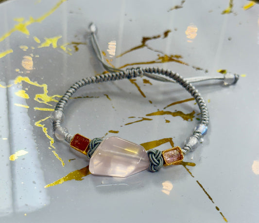 Rose Quartz, Pink Tourmaline & Moonstone Women's Knitted Bracelet