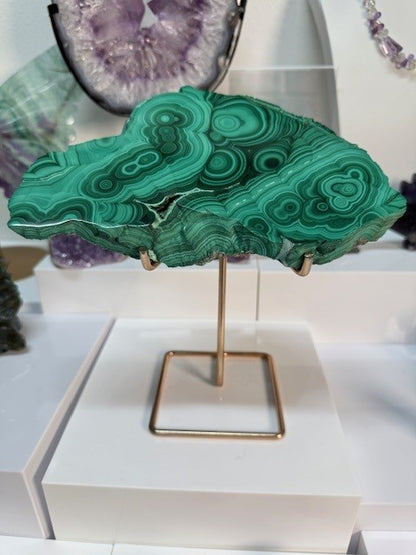 Collector’s Malachite Slab on Copper Stand