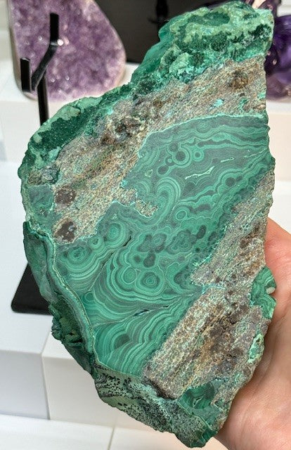 Collector’s Malachite Slab on Copper Stand