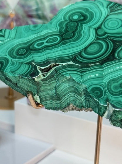 Collector’s Malachite Slab on Copper Stand