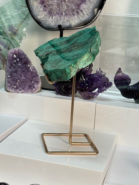 Collector’s Malachite Slab on Copper Stand