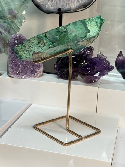 Collector’s Malachite Slab on Copper Stand