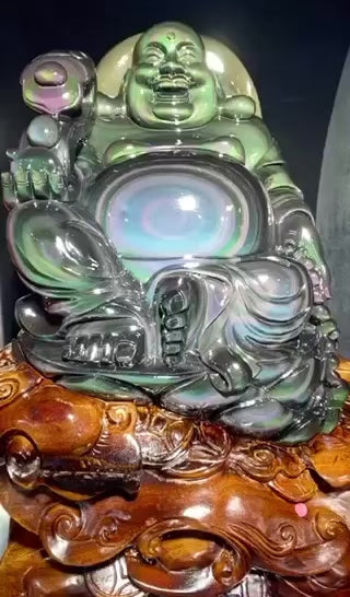 Master-Carved Rainbow Obsidian Buddha